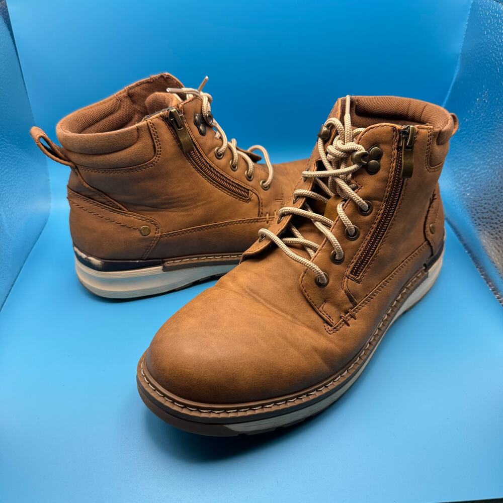 Vostey Mens 8 Brown Lace Up Ankle Boots Side Zip Casual Hiking Comfort EU41